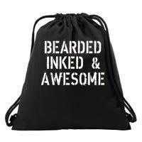 Bearded Inked & Awesome Beard Tattoo Logo Drawstring Bag