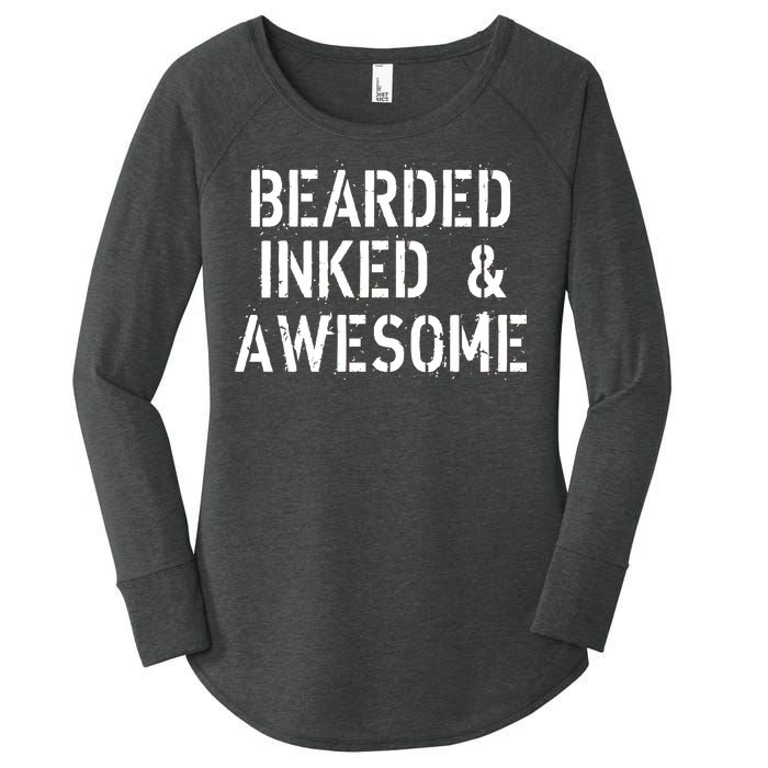 Bearded Inked & Awesome Beard Tattoo Logo Women's Perfect Tri Tunic Long Sleeve Shirt