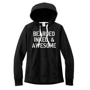 Bearded Inked & Awesome Beard Tattoo Logo Women's Fleece Hoodie