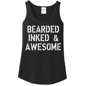 Bearded Inked & Awesome Beard Tattoo Logo Ladies Essential Tank