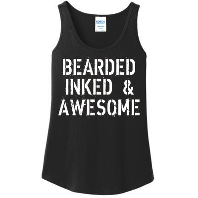 Bearded Inked & Awesome Beard Tattoo Logo Ladies Essential Tank