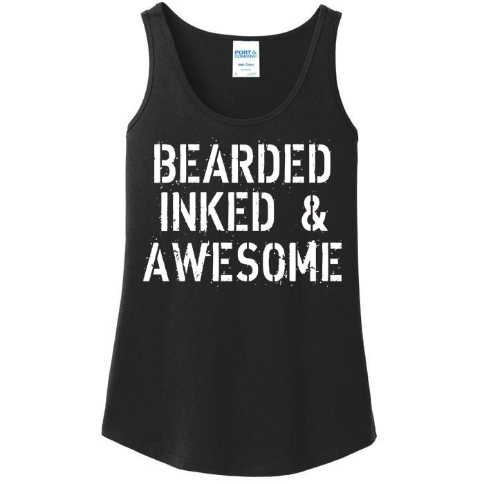 Bearded Inked & Awesome Beard Tattoo Logo Ladies Essential Tank