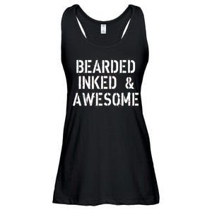 Bearded Inked & Awesome Beard Tattoo Logo Ladies Essential Flowy Tank