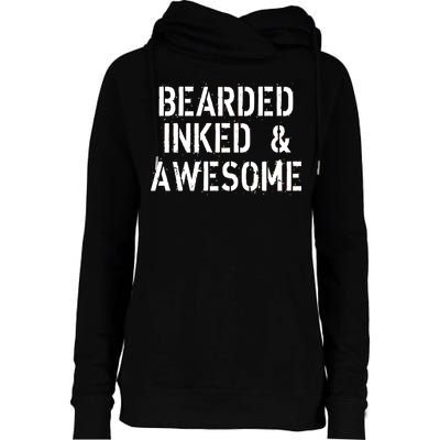 Bearded Inked & Awesome Beard Tattoo Logo Womens Funnel Neck Pullover Hood