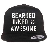 Bearded Inked & Awesome Beard Tattoo Logo Flat Bill Trucker Hat