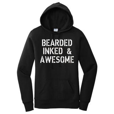 Bearded Inked & Awesome Beard Tattoo Logo Women's Pullover Hoodie