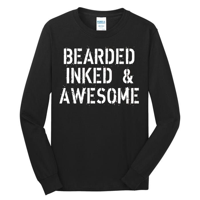 Bearded Inked & Awesome Beard Tattoo Logo Tall Long Sleeve T-Shirt