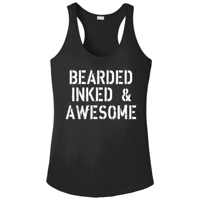 Bearded Inked & Awesome Beard Tattoo Logo Ladies PosiCharge Competitor Racerback Tank