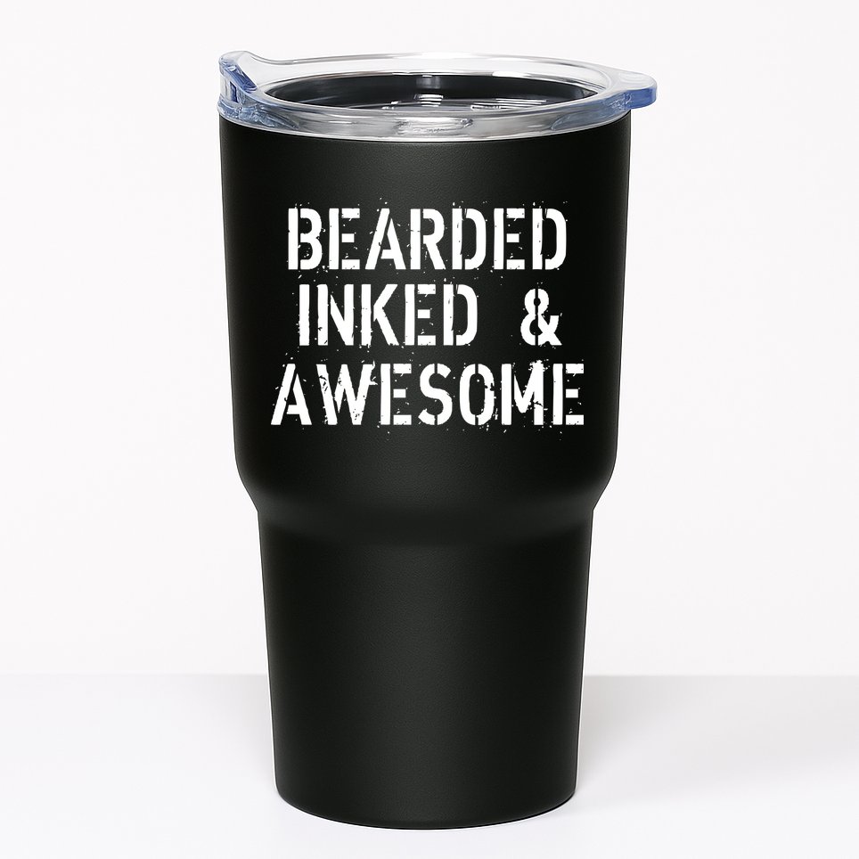 Bearded Inked & Awesome Beard Tattoo Logo Tumbler