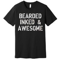 Bearded Inked & Awesome Beard Tattoo Logo Premium T-Shirt