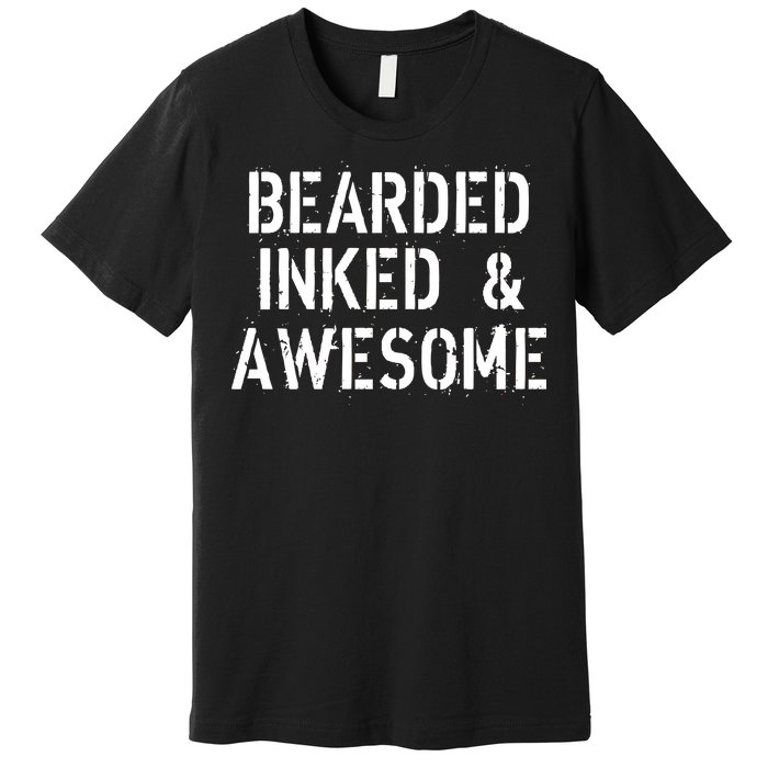 Bearded Inked & Awesome Beard Tattoo Logo Premium T-Shirt