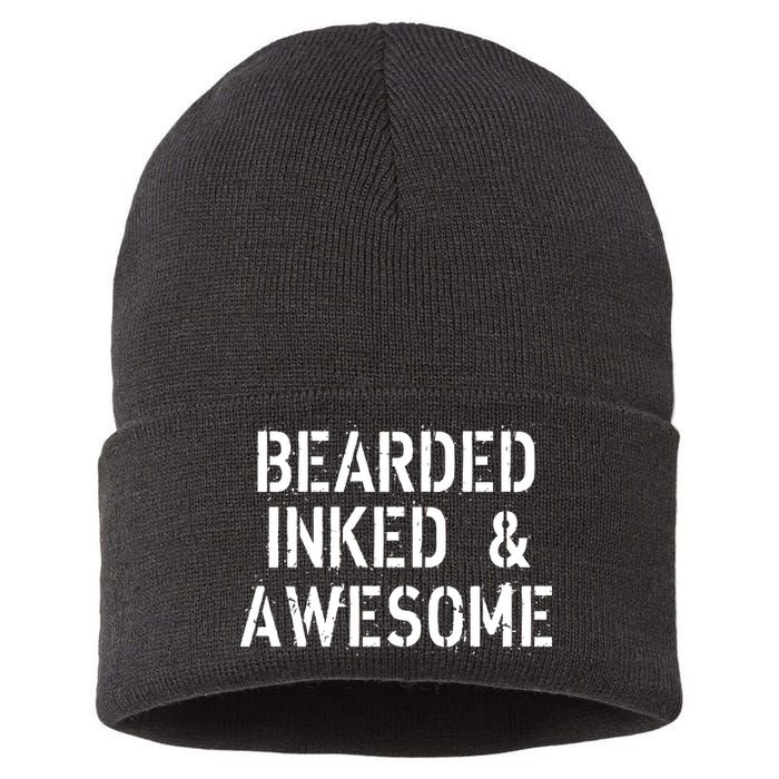 Bearded Inked & Awesome Beard Tattoo Logo Sustainable Knit Beanie