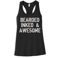 Bearded Inked & Awesome Beard Tattoo Logo Women's Racerback Tank