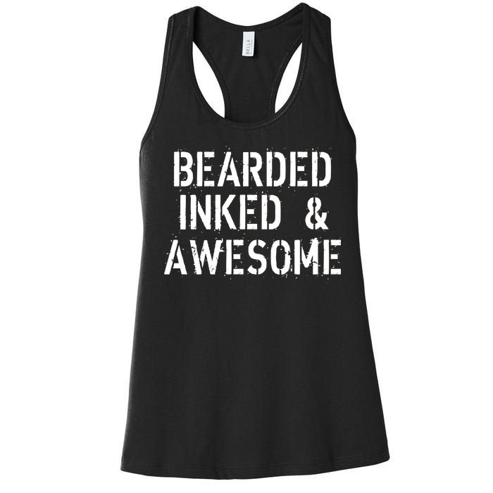 Bearded Inked & Awesome Beard Tattoo Logo Women's Racerback Tank