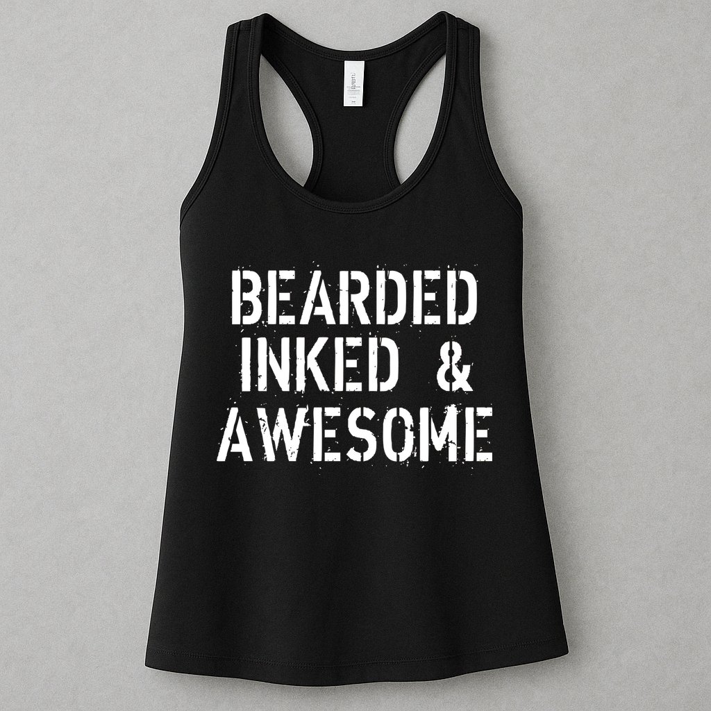 Bearded Inked & Awesome Beard Tattoo Logo Womens Tank Top