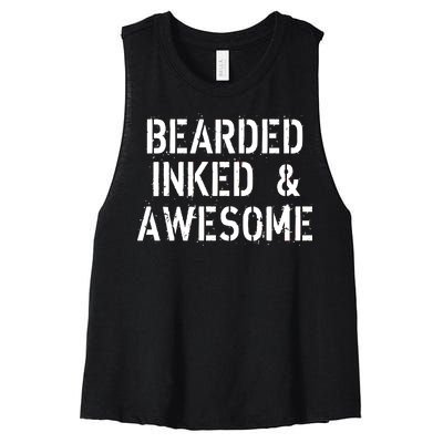 Bearded Inked & Awesome Beard Tattoo Logo Women's Racerback Cropped Tank