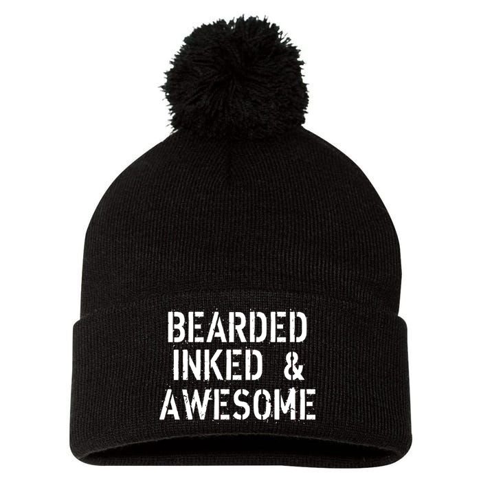 Bearded Inked & Awesome Beard Tattoo Logo Pom Pom 12in Knit Beanie