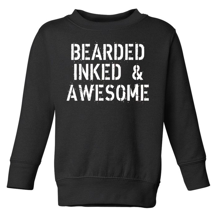 Bearded Inked & Awesome Beard Tattoo Logo Toddler Sweatshirt