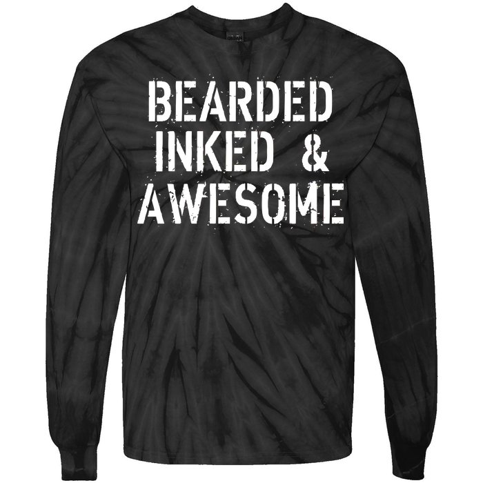 Bearded Inked & Awesome Beard Tattoo Logo Tie-Dye Long Sleeve Shirt