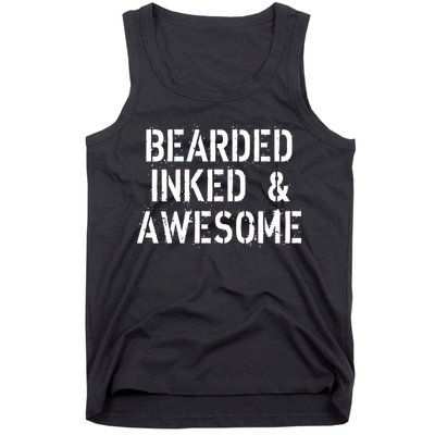 Bearded Inked & Awesome Beard Tattoo Logo Tank Top