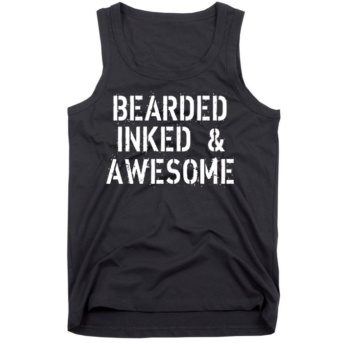 Bearded Inked & Awesome Beard Tattoo Logo Tank Top