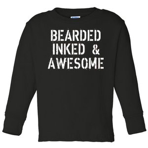 Bearded Inked & Awesome Beard Tattoo Logo Toddler Long Sleeve Shirt