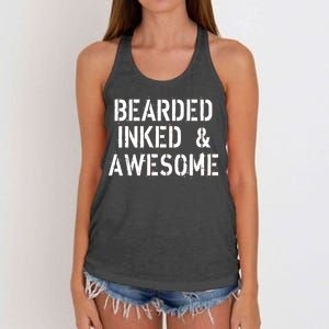 Bearded Inked & Awesome Beard Tattoo Logo Women's Knotted Racerback Tank