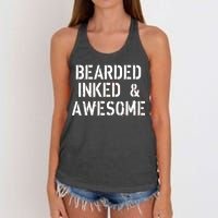 Bearded Inked & Awesome Beard Tattoo Logo Women's Knotted Racerback Tank