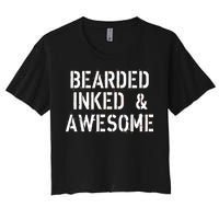 Bearded Inked & Awesome Beard Tattoo Logo Women's Crop Top Tee