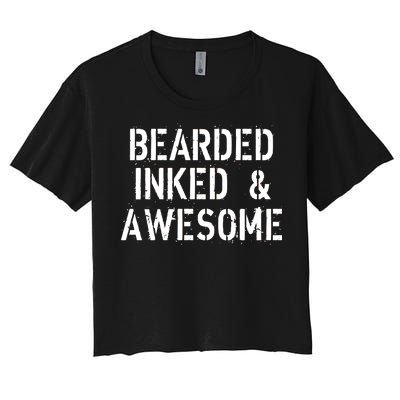 Bearded Inked & Awesome Beard Tattoo Logo Women's Crop Top Tee