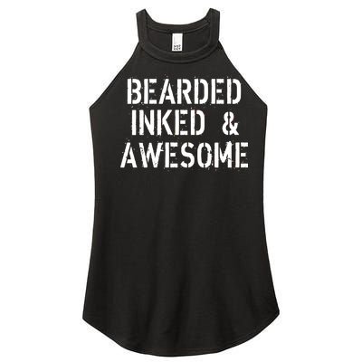 Bearded Inked & Awesome Beard Tattoo Logo Women's Perfect Tri Rocker Tank