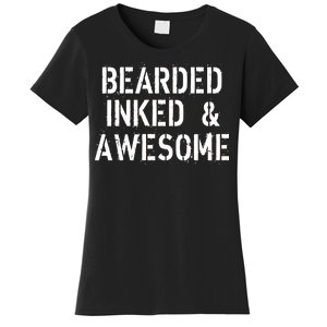 Bearded Inked & Awesome Beard Tattoo Logo Women's T-Shirt