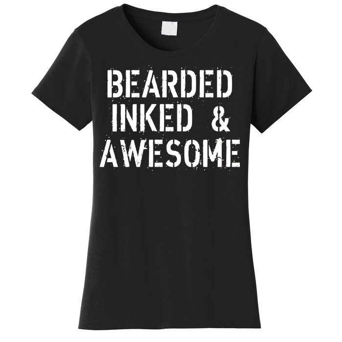 Bearded Inked & Awesome Beard Tattoo Logo Women's T-Shirt