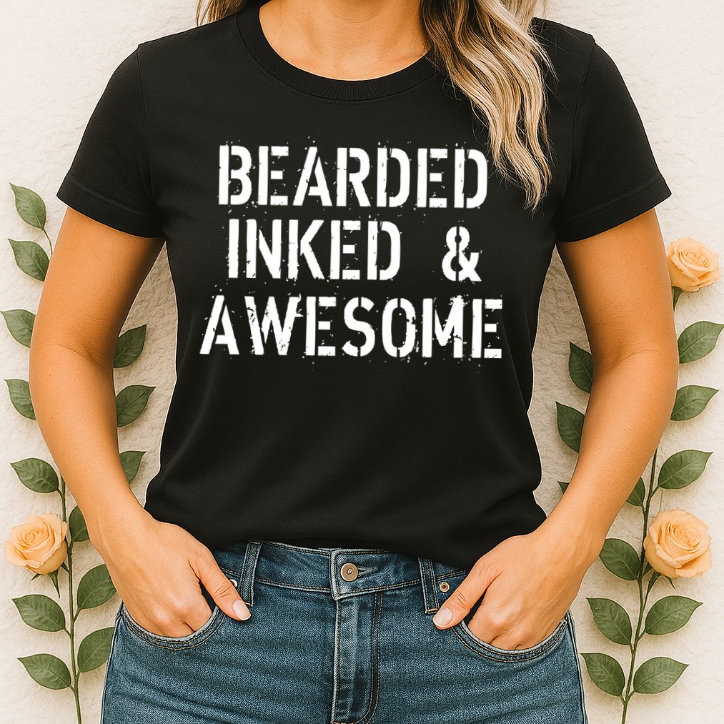 Bearded Inked & Awesome Beard Tattoo Logo Womens T-Shirt
