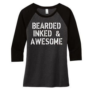 Bearded Inked & Awesome Beard Tattoo Logo Women's Tri-Blend 3/4-Sleeve Raglan Shirt