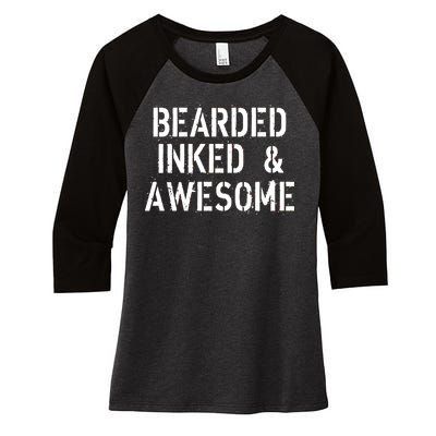 Bearded Inked & Awesome Beard Tattoo Logo Women's Tri-Blend 3/4-Sleeve Raglan Shirt