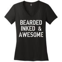 Bearded Inked & Awesome Beard Tattoo Logo Women's V-Neck T-Shirt