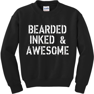 Bearded Inked & Awesome Beard Tattoo Logo Kids Sweatshirt