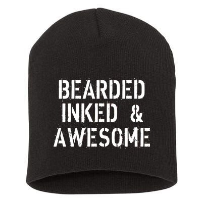 Bearded Inked & Awesome Beard Tattoo Logo Short Acrylic Beanie