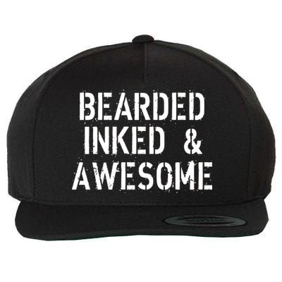 Bearded Inked & Awesome Beard Tattoo Logo Wool Snapback Cap