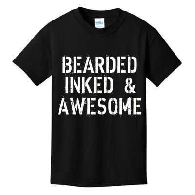 Bearded Inked & Awesome Beard Tattoo Logo Kids T-Shirt