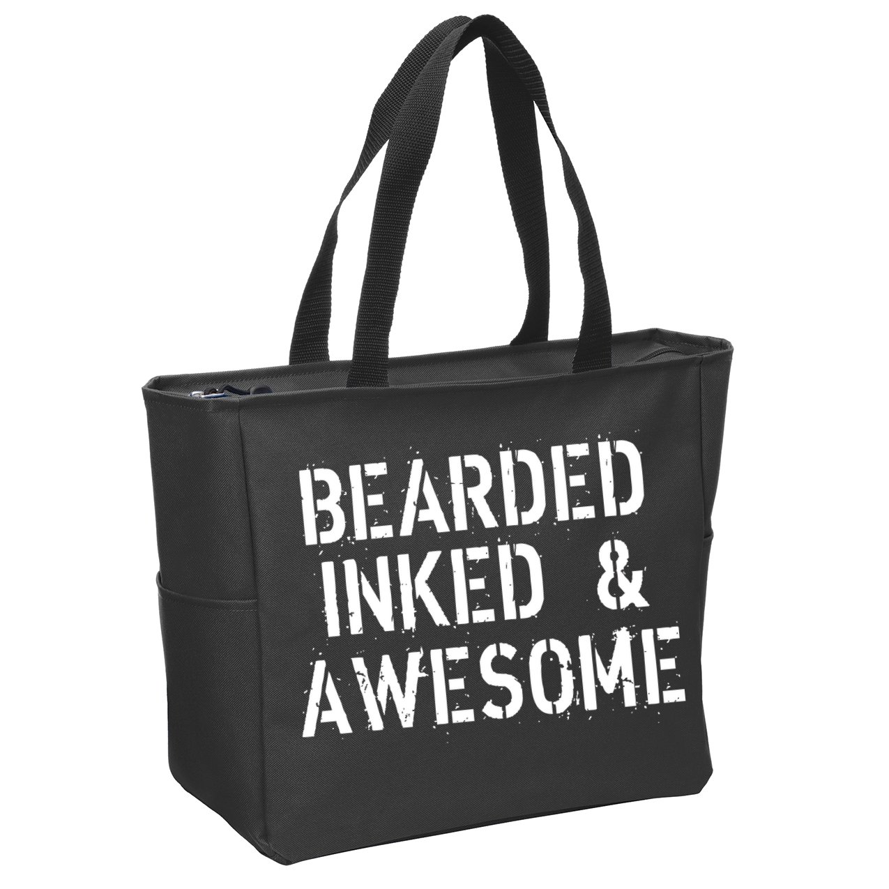Bearded Inked & Awesome Beard Tattoo Logo Zip Tote Bag