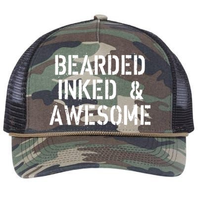 Bearded Inked & Awesome Beard Tattoo Logo Retro Rope Trucker Hat Cap