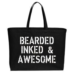 Bearded Inked & Awesome Beard Tattoo Logo Cotton Canvas Jumbo Tote