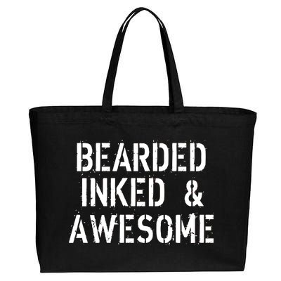 Bearded Inked & Awesome Beard Tattoo Logo Cotton Canvas Jumbo Tote