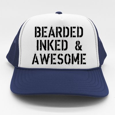 Bearded Inked & Awesome Beard Tattoo Logo Trucker Hat