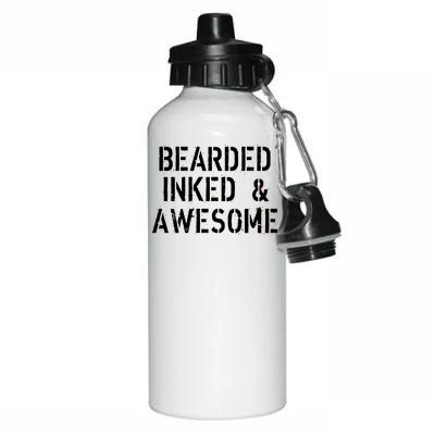 Bearded Inked & Awesome Beard Tattoo Logo Aluminum Water Bottle