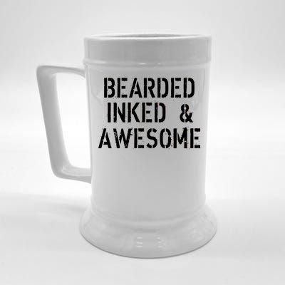 Bearded Inked & Awesome Beard Tattoo Logo Beer Stein