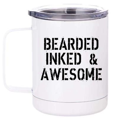 Bearded Inked & Awesome Beard Tattoo Logo 12 oz Stainless Steel Tumbler Cup