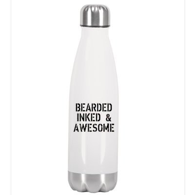 Bearded Inked & Awesome Beard Tattoo Logo Stainless Steel Insulated Water Bottle